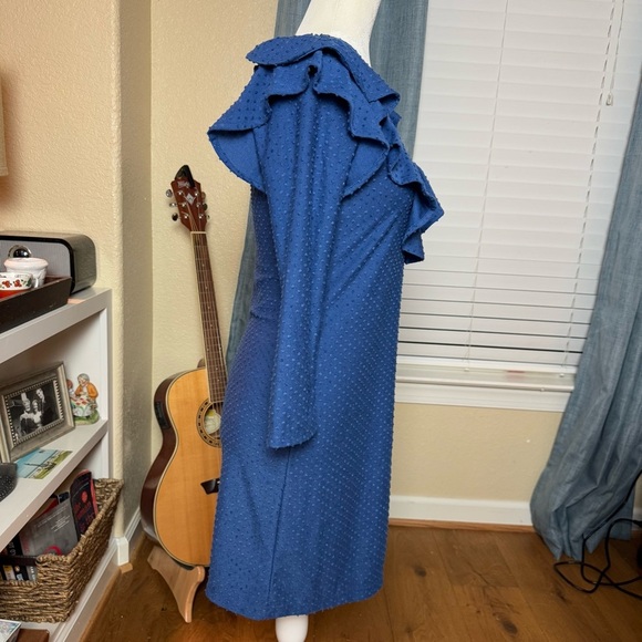 Lilly Pulitzer Pheby Blue Flocked Dot Ruffle Long Sleeve Sheath Dress Sz XS - Picture 10 of 14